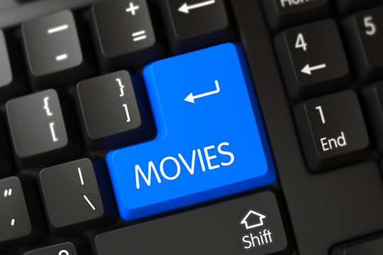 Computer Keyboard with Hot Button for Movies. 3D Illustration.