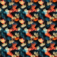 Obraz premium Beautiful pattern in the theme of flowers and leaves, Generative AI