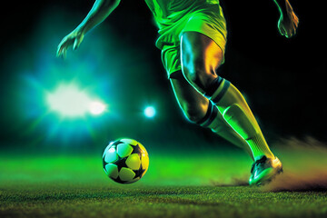 Goal scoring moment in professional soccer, flashlights on. Generative Ai.