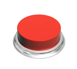 Button of red color. Object isolated on white background. 3d render