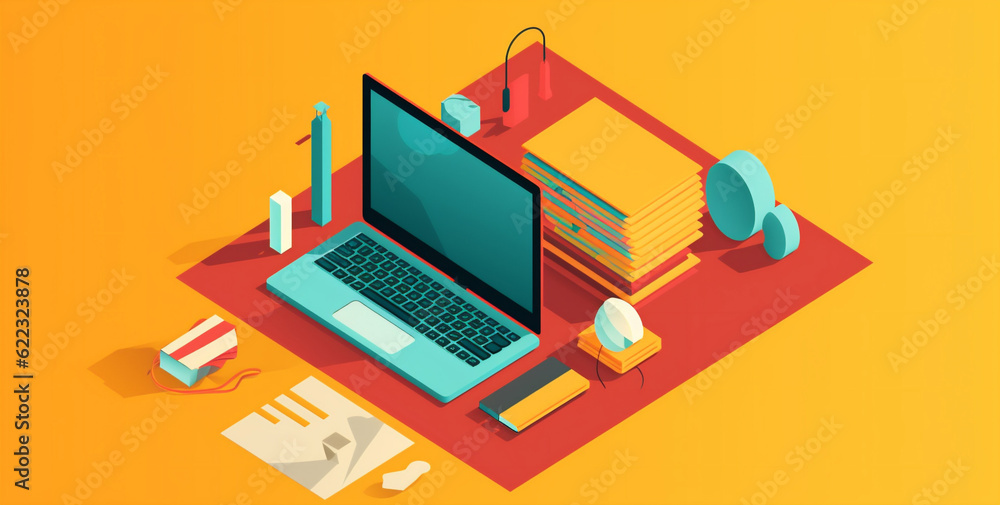 Poster colours gadget computer web technology business open laptop design desktop background. generative ai