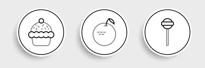 Set line Lollipop, Cupcake and Apple icon. Vector