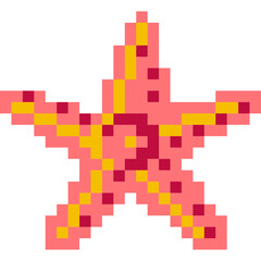 Starfish cartoon icon in pixel style.