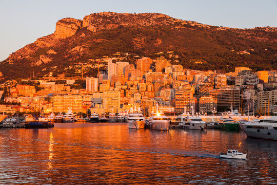 Port Hercule in Monaco at sunrise. Monte Carlo, Monaco.