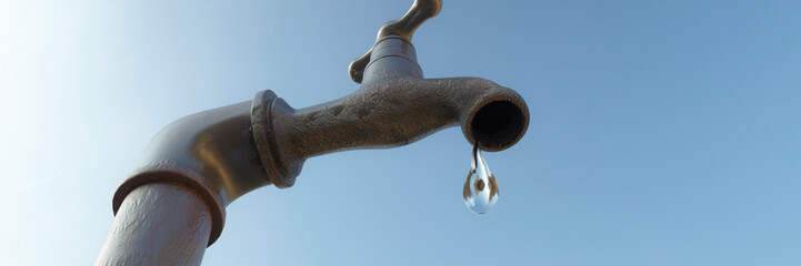 Dripping outside tap in summer showing a conceptual water ban or shortage 3d render