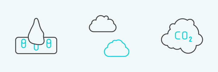 Obraz premium Set line CO2 emissions in cloud, Deforestation and Cloud icon. Vector