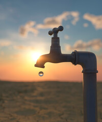 Dripping outside tap in summer showing a conceptual water ban or shortage 3d render