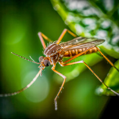 Makroaufnahme einer Mücke, Stechmücke (Culicidae) , auf einem Strauch, Generative AI