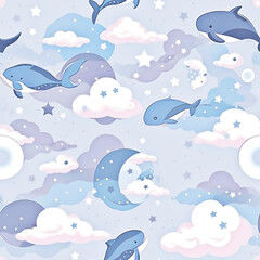 Naklejka premium Aerial Aquatics, seamless pattern.Generative AI