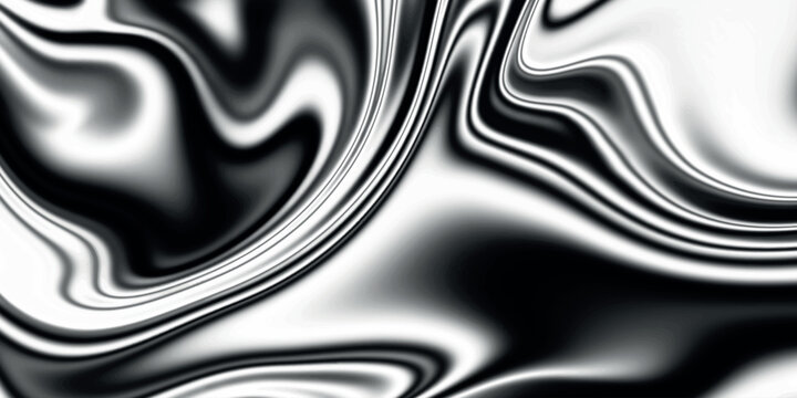 Silver chrome metal texture with waves. Liquid silver metallic silk wavy design. Abstract geometric metallic elegant backdrop. The modern texture of shiny grey liquid with reflections.