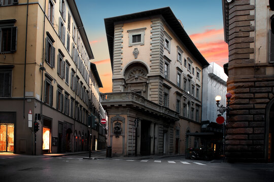 Unusual house in Florence at sunrise, Italy