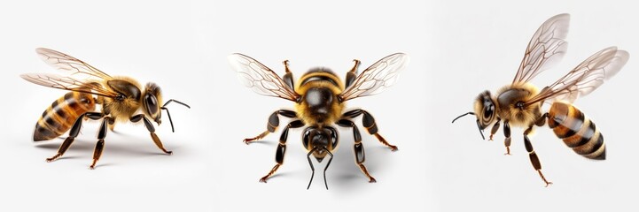 Wildlife insects animals bees banner panorama long - Collection of bee (Apiformes or Anthophila), isolated on white background (Generative Ai)