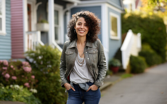 Generative ai friendly contemporary middle age mixed race woman smiling confident and reassuring