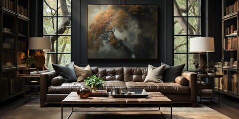 AI Generated. AI Generative. Vintage modern classic luxury elegant living room interior design decoration architecture. Graphic Art