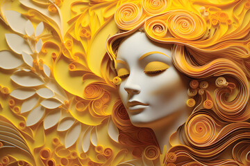 Print:light of sun,yellow theme,paper quilling.GenerativeAI.