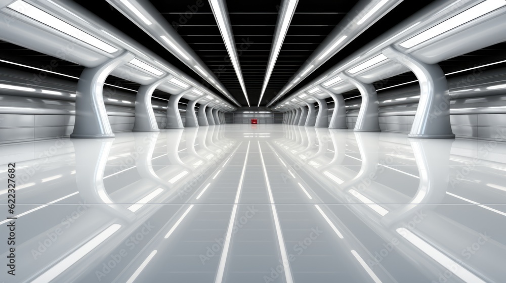 Poster an empty subway station with a red fire hydrant. generative ai image.