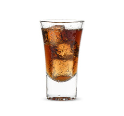 alcoholic drink with ice cubes isolated on white background