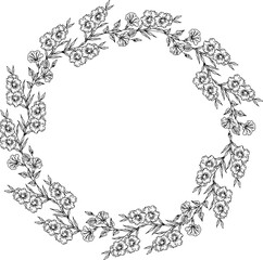 Hand drawn vector frame. Floral wreath with leaves for wedding and holiday. Decorative elements for design. Isolated