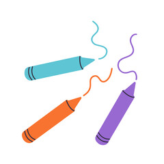 Set of vector colorful crayons. Art supplies. Flat cartoon style. Cute school stationery. Hand drawn illustration isolated on white background.