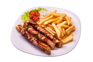 Raznjici meat skewers, typical dish of Serbia. isolated white background
