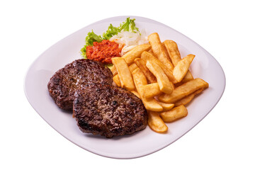 Pljeskavica, meat burger, typical dish of Serbia. isolated white background