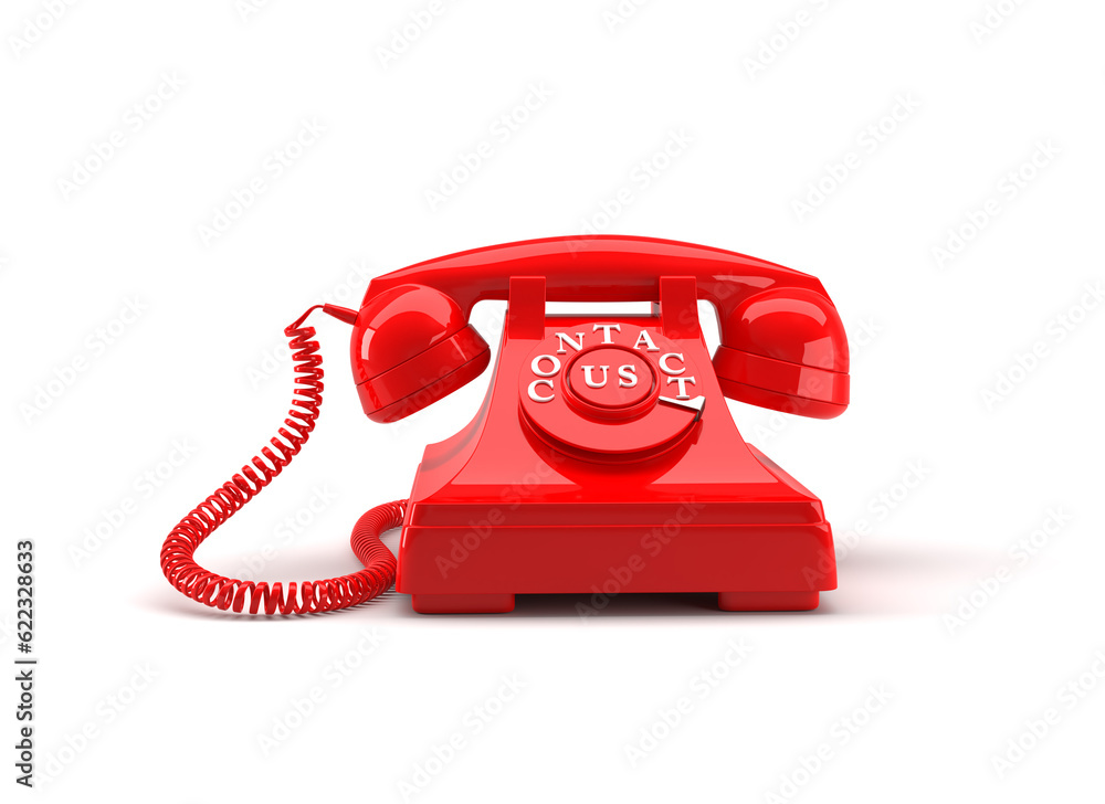 Poster old style phone with contact us words and clipping path. 3d rendering.
