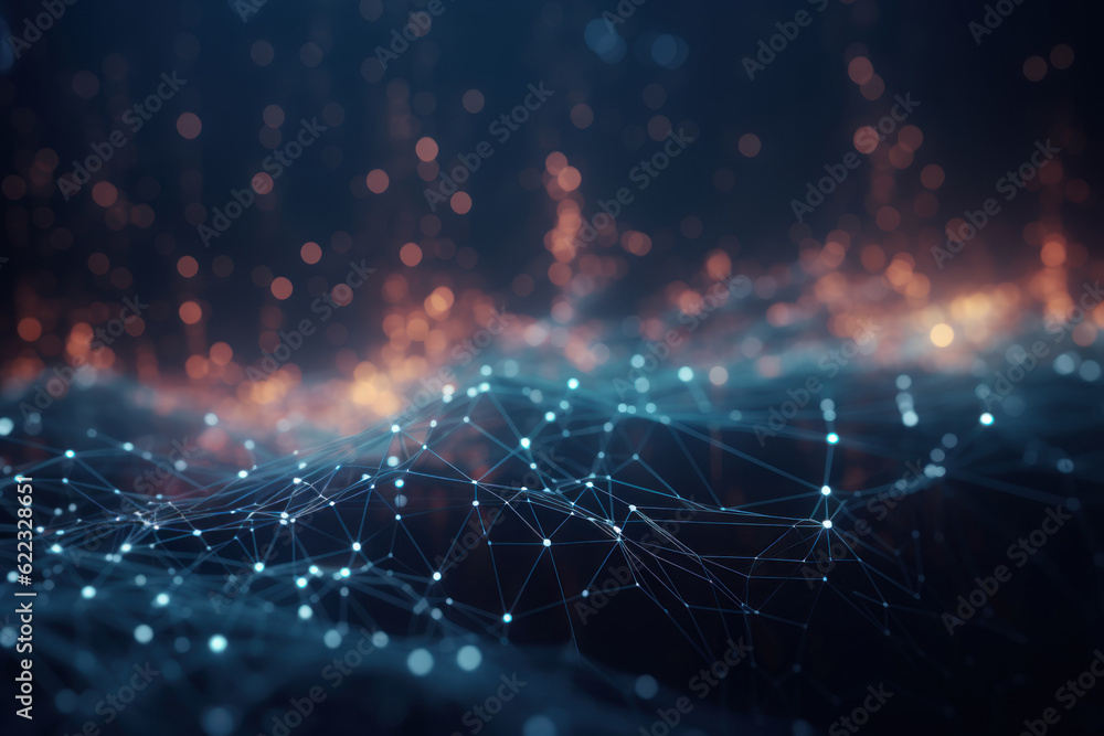 Wall mural technology abstract background. digital line dot and colorful bokeh. graphic design. generative ai