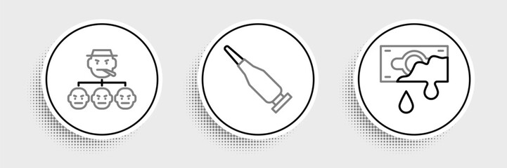 Set line Bloody money, Mafia and Bullet icon. Vector