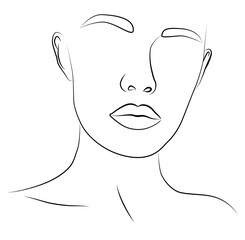 Girl. Minimalistic silhouette of a female face. Black and white.