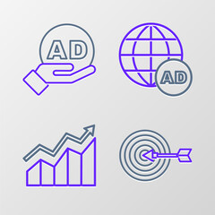 Set line Target, Financial growth increase, Advertising and icon. Vector