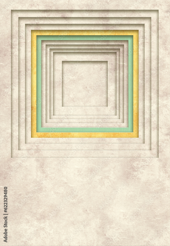 Aufkleber grunge background with texture of the old, soiled paper and geometric square frame