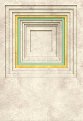 Grunge background with texture of the old, soiled paper and geometric square frame