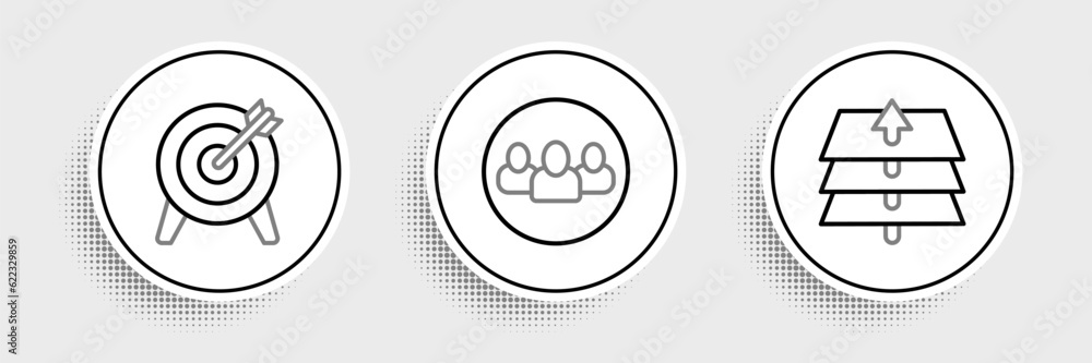 Poster set line layers, target and project team base icon. vector