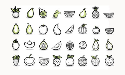 Line icons about various types of fruit.