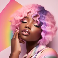 Gorgeous woman with colorful highlights in her hair. Great for articles about beauty, hair fashion, salon, cosmetics, skin care, hair care, hair products, fashion, trends, grooming etc.