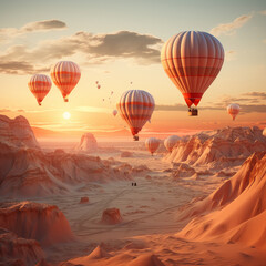 Fototapeta na wymiar A sunrise with hot air balloons in the sky