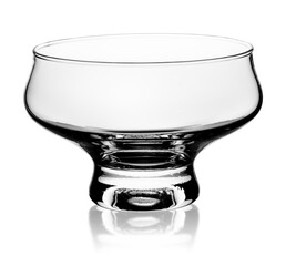 Empty glass ice cream dish isolated on white background