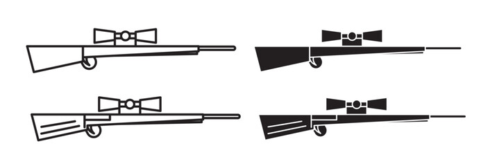 army or hunting Sniper rifle with telescope icon vector set