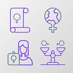 Set line Gender equality, Feminist activist, Feminism the world and icon. Vector