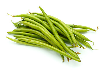 fresh organic green beans on white background