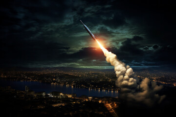 Launch of a ballistic missile. Generative AI - obrazy, fototapety, plakaty