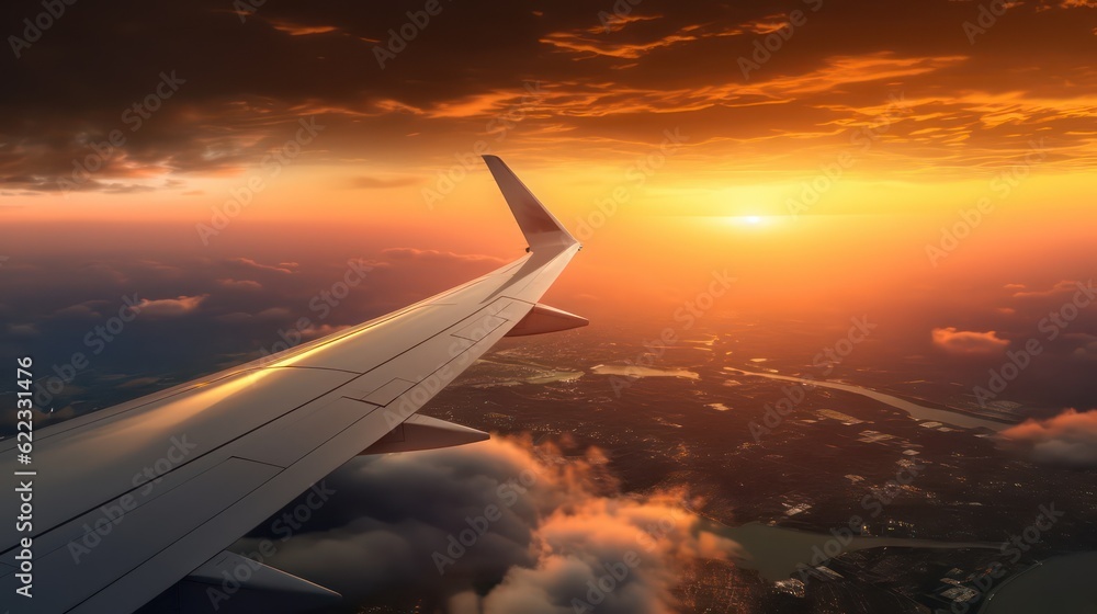 Wall mural sunrise over the plane