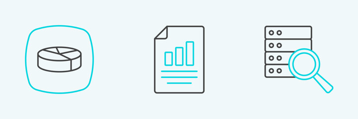 Set line Server, Pie chart infographic and Document with icon. Vector