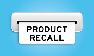White coupon banner with word product recall from machine on blue color background