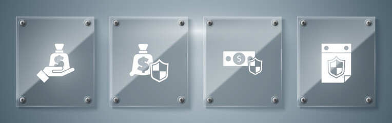 Set Calendar with shield, Money, and in hand. Square glass panels. Vector