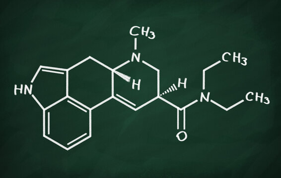 Structural model of LSD on the blackboard.