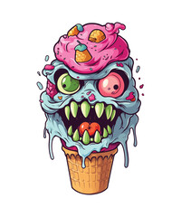 Ice cream cone with a little monster vector illustration