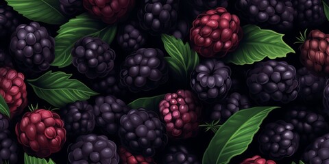 Fresh Organic Blackberry Berry Cartoon Horizontal Background Illustration. Healthy Vegetarian Diet. Ai Generated Drawning Background Illustration with Delicious Juicy Blackberry Berry.