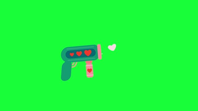 Animated Valentines Day Heart Gun icon background animated logo symbol, social media, green screen