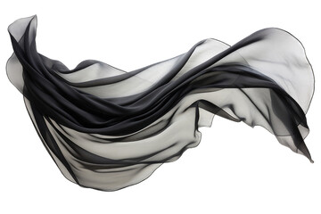 Silk scarf flying in the wind. Waving black satin cloth isolated on transparent background - obrazy, fototapety, plakaty